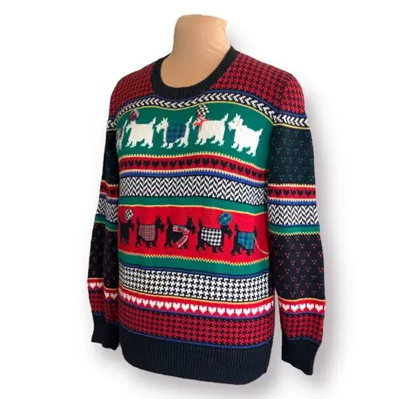 Vintage 90s Susan Bristol Scottie Dog Fair Isle Red Plaid Knit Sweater Large - Picture 3 of 12